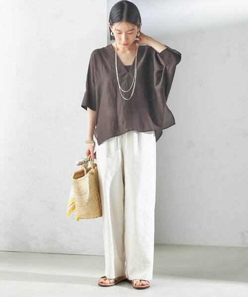 SHIPS(シップス)の「【一部WEB限定】〈手洗い可能〉IMPERIAL LINEN スキッパー ブラウス(シャツ/ブラウス・レディース・ブラウン/ピンク系/ベージュ/ネイビー/オフホワイト・ONE SIZE)」の13枚目の写真