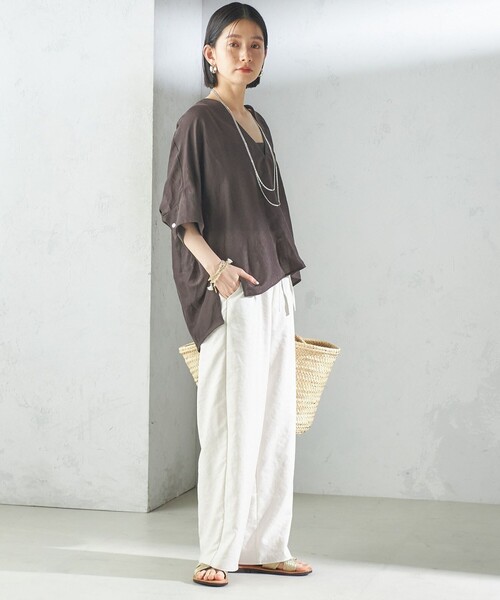 SHIPS(シップス)の「【一部WEB限定】〈手洗い可能〉IMPERIAL LINEN スキッパー ブラウス(シャツ/ブラウス・レディース・ブラウン/ピンク系/ベージュ/ネイビー/オフホワイト・ONE SIZE)」の16枚目の写真