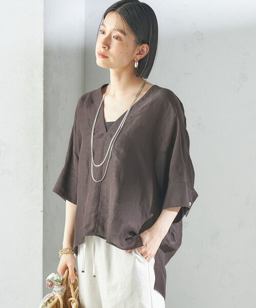 SHIPS(シップス)の「【一部WEB限定】〈手洗い可能〉IMPERIAL LINEN スキッパー ブラウス(シャツ/ブラウス・レディース・ブラウン/ピンク系/ベージュ/ネイビー/オフホワイト・ONE SIZE)」の18枚目の写真