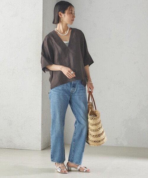 25SS【美品】SHIPS IMPERIAL LINEN スキッパー ブラウス 一部WEB限定】〈手洗い可能〉IMPERIAL LINEN スキッパー