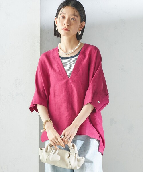 25SS【美品】SHIPS IMPERIAL LINEN スキッパー ブラウス 一部WEB限定】〈手洗い可能〉IMPERIAL LINEN スキッパー
