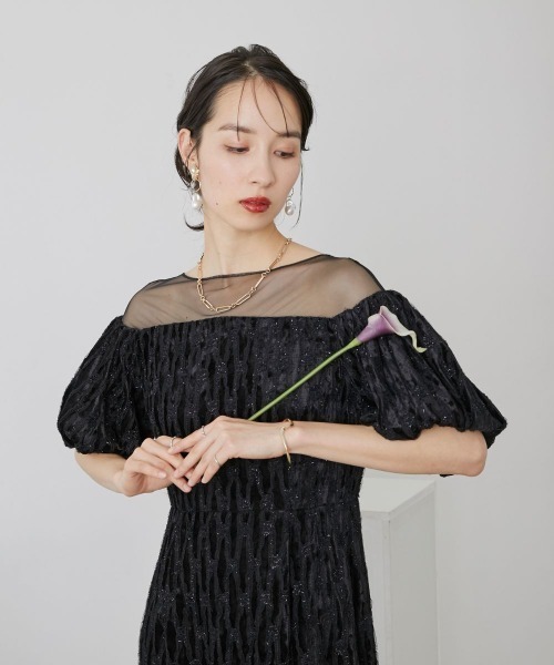 Callarus(カラルス)の「ボリュームスリーブデザインジャガードワンピースドレス〔Callarus〕(ドレス・レディース・ベージュ/ブラック・M/3L/S/LL/L)」の12枚目の写真