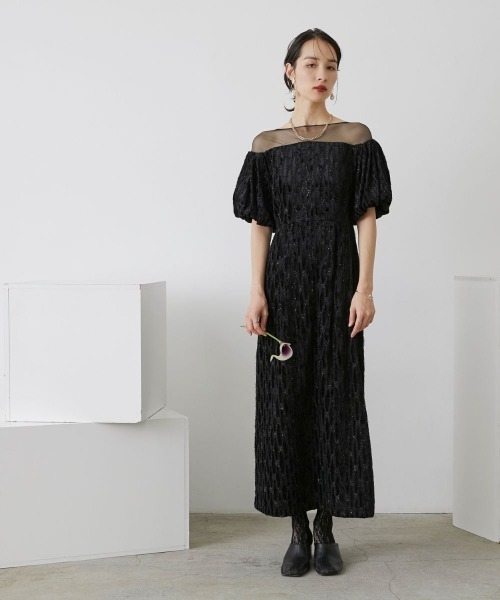 Callarus(カラルス)の「ボリュームスリーブデザインジャガードワンピースドレス〔Callarus〕(ドレス・レディース・ベージュ/ブラック・M/3L/S/LL/L)」の17枚目の写真