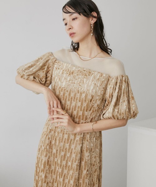 Callarus(カラルス)の「ボリュームスリーブデザインジャガードワンピースドレス〔Callarus〕(ドレス・レディース・ベージュ/ブラック・M/3L/S/LL/L)」の7枚目の写真