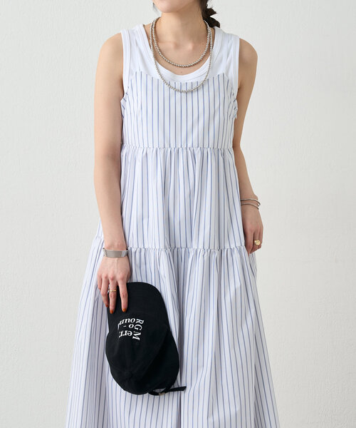 SHENERY（シーナリー）の「《サイズ展開あり》ストライプティアードキャミドレス（ワンピース・レディース・オフホワイト/ブルー・36/38）」の2枚目の写真
