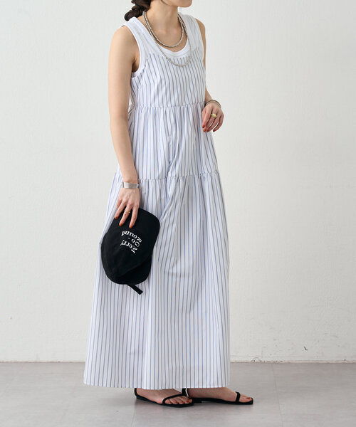 SHENERY（シーナリー）の「《サイズ展開あり》ストライプティアードキャミドレス（ワンピース・レディース・オフホワイト/ブルー・36/38）」の4枚目の写真