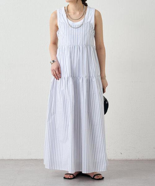 SHENERY（シーナリー）の「《サイズ展開あり》ストライプティアードキャミドレス（ワンピース・レディース・オフホワイト/ブルー・36/38）」の5枚目の写真