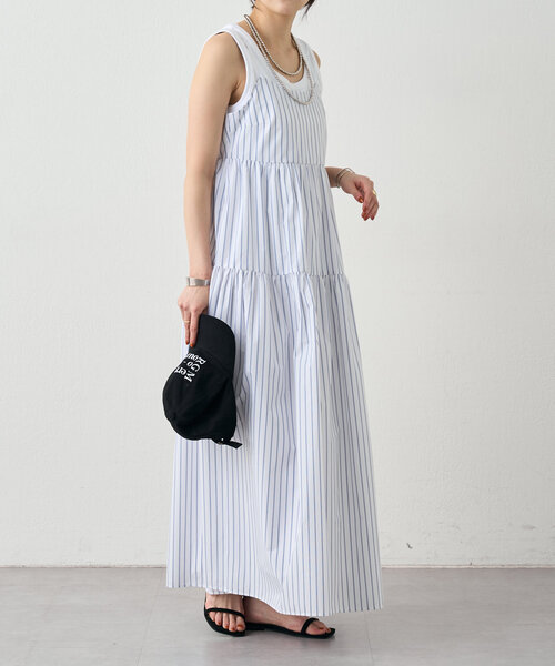 SHENERY（シーナリー）の「《サイズ展開あり》ストライプティアードキャミドレス（ワンピース・レディース・オフホワイト/ブルー・36/38）」の6枚目の写真