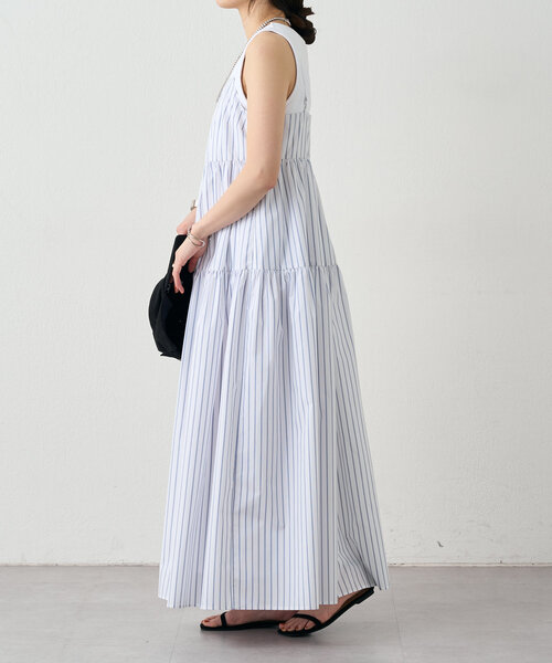 SHENERY（シーナリー）の「《サイズ展開あり》ストライプティアードキャミドレス（ワンピース・レディース・オフホワイト/ブルー・36/38）」の8枚目の写真