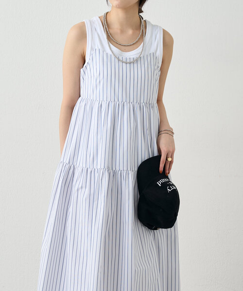 SHENERY（シーナリー）の「《サイズ展開あり》ストライプティアードキャミドレス（ワンピース・レディース・オフホワイト/ブルー・36/38）」の10枚目の写真