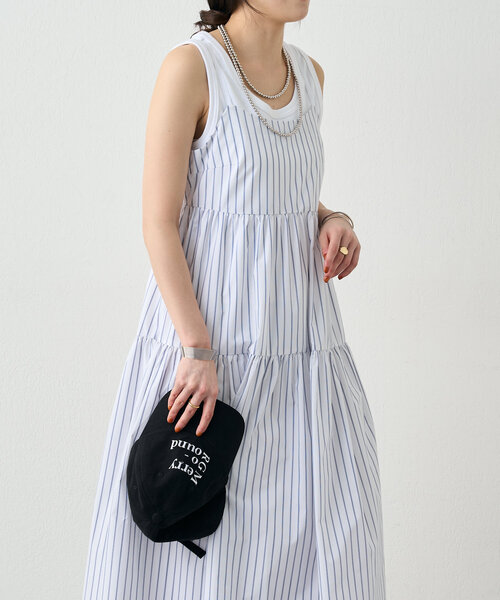 SHENERY（シーナリー）の「《サイズ展開あり》ストライプティアードキャミドレス（ワンピース・レディース・オフホワイト/ブルー・36/38）」の13枚目の写真