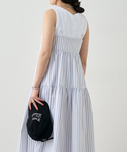 SHENERY（シーナリー）の「《サイズ展開あり》ストライプティアードキャミドレス（ワンピース・レディース・オフホワイト/ブルー・36/38）」の15枚目の写真