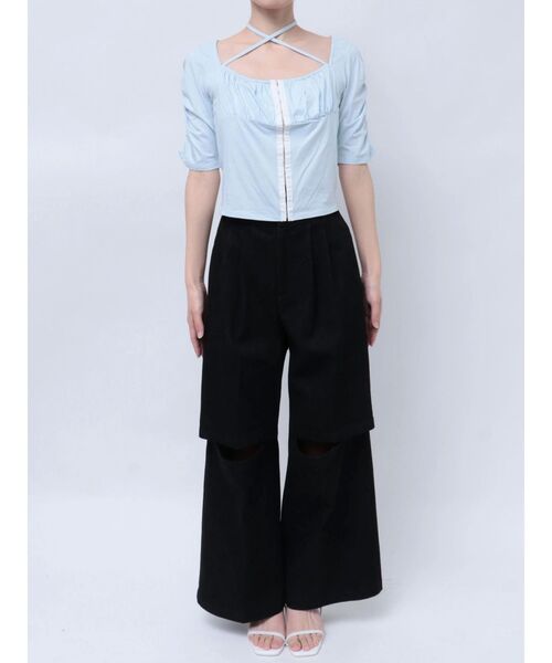 dazzlin(ダズリン)の「フロントホックタイトカットトップス(Tシャツ/カットソー・レディース・オフホワイト/グレー/ブルー/ブラック・FREE)」の14枚目の写真