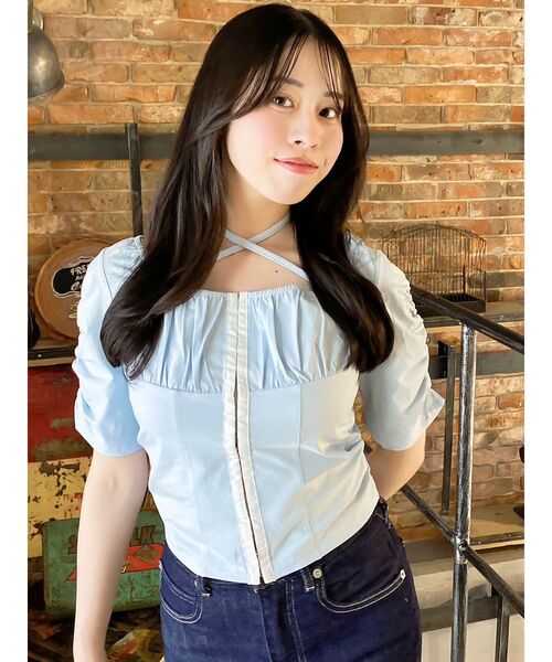 dazzlin(ダズリン)の「フロントホックタイトカットトップス(Tシャツ/カットソー・レディース・オフホワイト/グレー/ブルー/ブラック・FREE)」の19枚目の写真