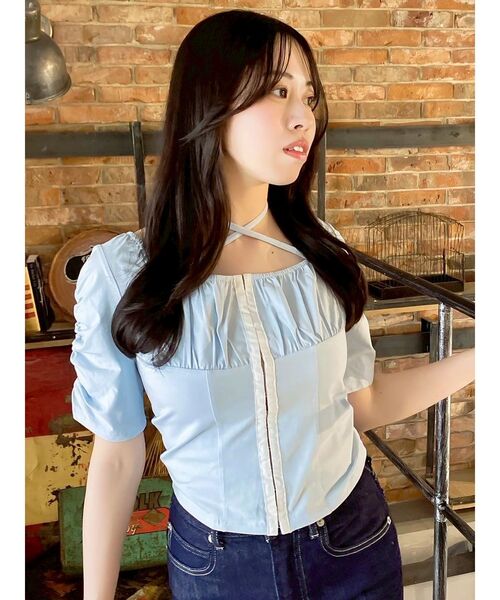 dazzlin(ダズリン)の「フロントホックタイトカットトップス(Tシャツ/カットソー・レディース・オフホワイト/グレー/ブルー/ブラック・FREE)」の21枚目の写真