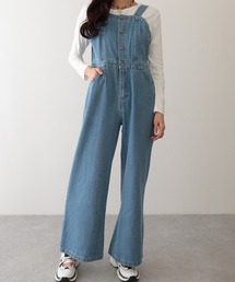 バックリボン ワイド フレア デニム サロペット