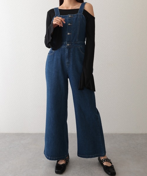 Lace Ladies(レースレディース)の「バックリボン ワイド フレア デニム サロペット(サロペット/オーバーオール・レディース・ライトブルー/ブラック/ブルー・L/M)」の9枚目の写真