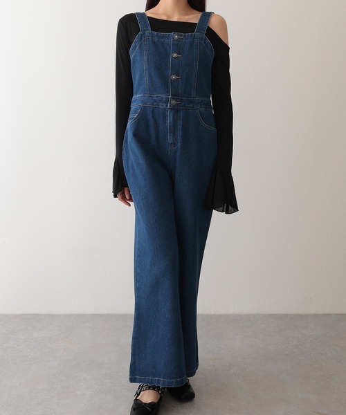 Lace Ladies(レースレディース)の「バックリボン ワイド フレア デニム サロペット(サロペット/オーバーオール・レディース・ライトブルー/ブラック/ブルー・L/M)」の10枚目の写真