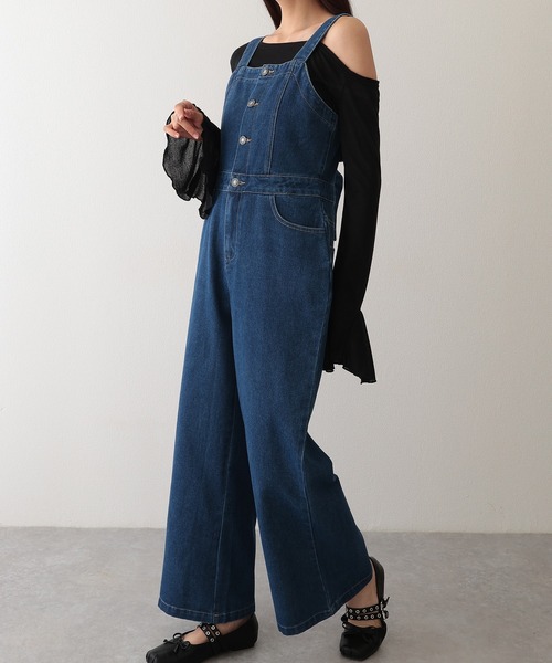 Lace Ladies(レースレディース)の「バックリボン ワイド フレア デニム サロペット(サロペット/オーバーオール・レディース・ライトブルー/ブラック/ブルー・L/M)」の11枚目の写真