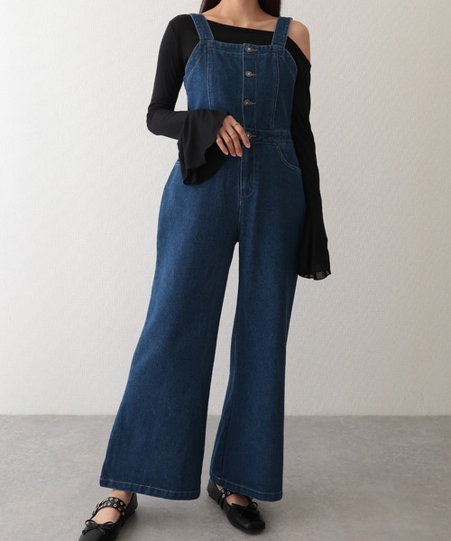 Lace Ladies(レースレディース)の「バックリボン ワイド フレア デニム サロペット(サロペット/オーバーオール・レディース・ライトブルー/ブラック/ブルー・L/M)」の12枚目の写真
