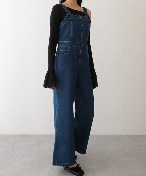 Lace Ladies(レースレディース)の「バックリボン ワイド フレア デニム サロペット(サロペット/オーバーオール・レディース・ライトブルー/ブラック/ブルー・L/M)」の13枚目の写真
