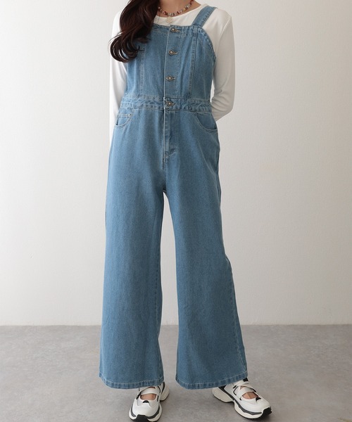 Lace Ladies(レースレディース)の「バックリボン ワイド フレア デニム サロペット(サロペット/オーバーオール・レディース・ライトブルー/ブラック/ブルー・L/M)」の14枚目の写真
