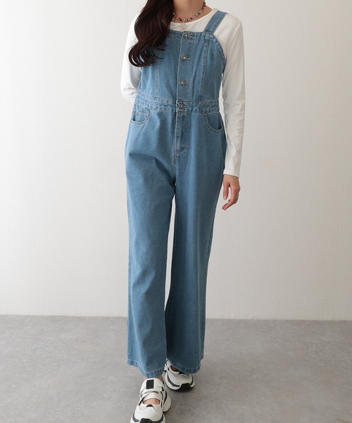 Lace Ladies(レースレディース)の「バックリボン ワイド フレア デニム サロペット(サロペット/オーバーオール・レディース・ライトブルー/ブラック/ブルー・L/M)」の15枚目の写真