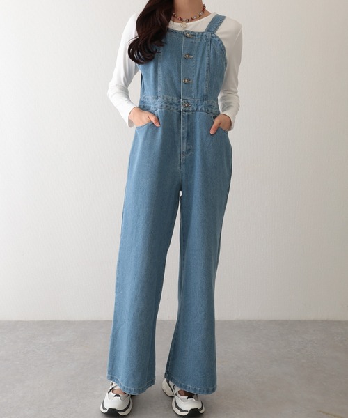 Lace Ladies(レースレディース)の「バックリボン ワイド フレア デニム サロペット(サロペット/オーバーオール・レディース・ライトブルー/ブラック/ブルー・L/M)」の18枚目の写真