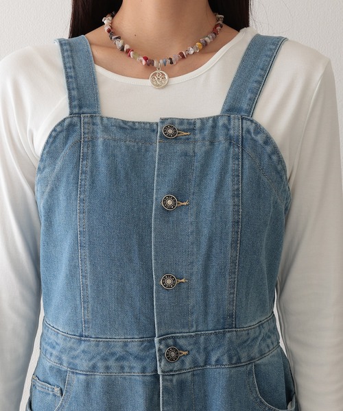 Lace Ladies(レースレディース)の「バックリボン ワイド フレア デニム サロペット(サロペット/オーバーオール・レディース・ライトブルー/ブラック/ブルー・L/M)」の22枚目の写真