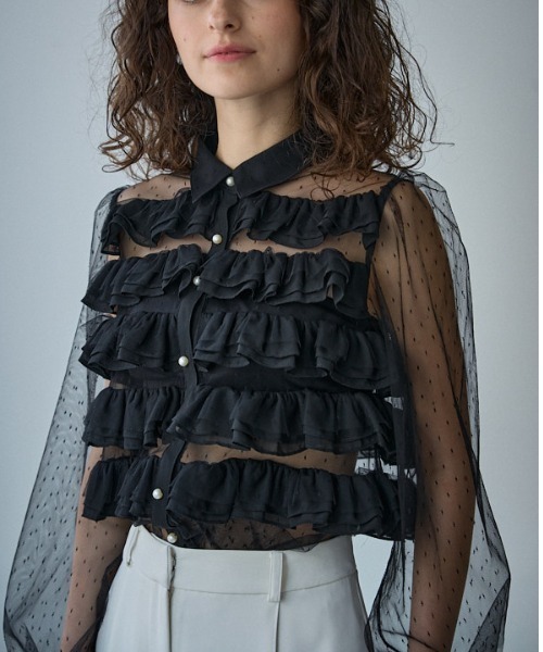 ERADIE(エラディエ)の「Dot tulle border frills blouse ドットチュールボーダーフリルブラウス(シャツ/ブラウス・レディース・アイボリー/ブラック・FREE)」の19枚目の写真