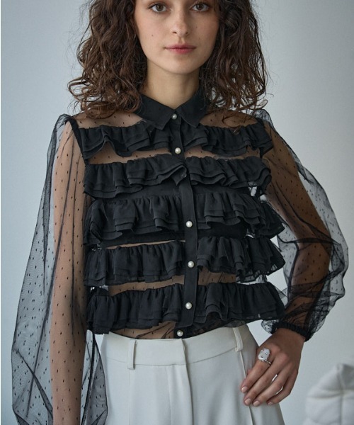 ERADIE(エラディエ)の「Dot tulle border frills blouse ドットチュールボーダーフリルブラウス(シャツ/ブラウス・レディース・アイボリー/ブラック・FREE)」の22枚目の写真