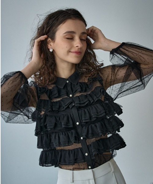 ERADIE(エラディエ)の「Dot tulle border frills blouse ドットチュールボーダーフリルブラウス(シャツ/ブラウス・レディース・アイボリー/ブラック・FREE)」の11枚目の写真