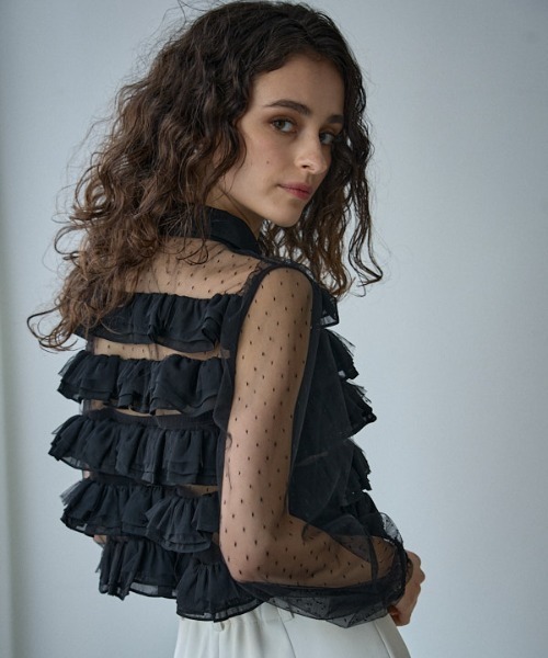 ERADIE(エラディエ)の「Dot tulle border frills blouse ドットチュールボーダーフリルブラウス(シャツ/ブラウス・レディース・アイボリー/ブラック・FREE)」の21枚目の写真