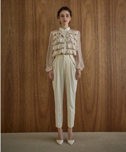 ERADIE(エラディエ)の「Dot tulle border frills blouse ドットチュールボーダーフリルブラウス(シャツ/ブラウス・レディース・アイボリー/ブラック・FREE)」の7枚目の写真