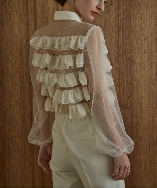 ERADIE(エラディエ)の「Dot tulle border frills blouse ドットチュールボーダーフリルブラウス(シャツ/ブラウス・レディース・アイボリー/ブラック・FREE)」の5枚目の写真