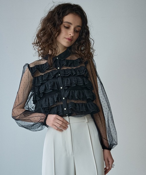 ERADIE(エラディエ)の「Dot tulle border frills blouse ドットチュールボーダーフリルブラウス(シャツ/ブラウス・レディース・アイボリー/ブラック・FREE)」の16枚目の写真