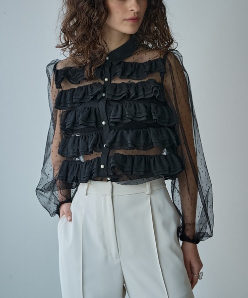 ERADIE(エラディエ)の「Dot tulle border frills blouse ドットチュールボーダーフリルブラウス(シャツ/ブラウス・レディース・アイボリー/ブラック・FREE)」の9枚目の写真