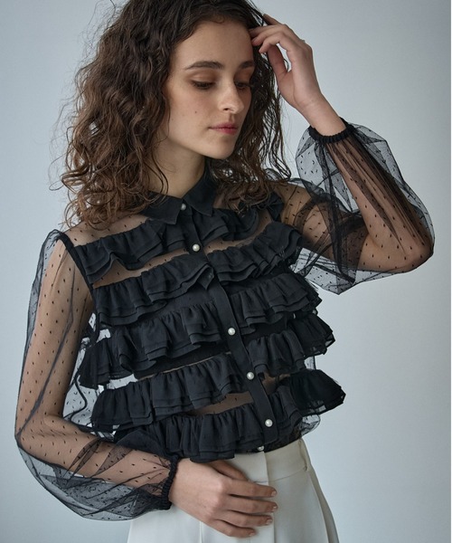 ERADIE(エラディエ)の「Dot tulle border frills blouse ドットチュールボーダーフリルブラウス(シャツ/ブラウス・レディース・アイボリー/ブラック・FREE)」の20枚目の写真