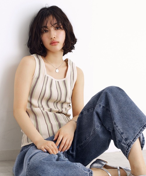 aquagarage ニットタンクトップ レディース 太ストラップ 春 夏