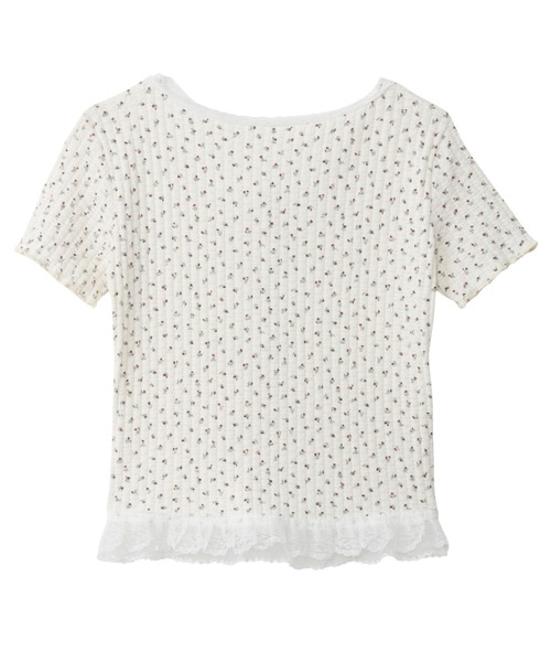 Ada.(エイダ)の「レースデザイン 小花柄 ヘンリーネック トップス(Tシャツ/カットソー・レディース・ホワイト/アイボリー/ブルー/ベージュ/ライトピンク/チャコール・M/L)」の11枚目の写真