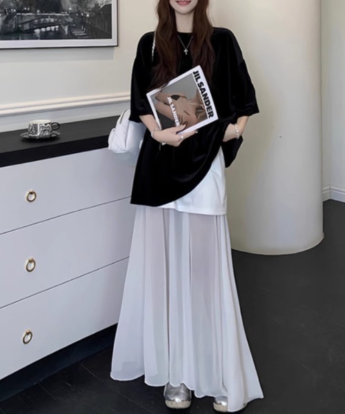 セール】オーバーサイズTシャツ＋チュール レイヤード ロング