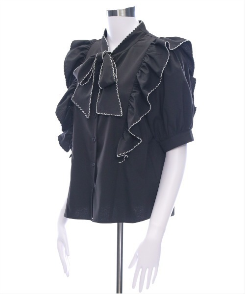 clear（クリア）の「ピコレース五分袖ボウタイブラウス[オフィスカジュアル リボン]≪SS新作≫（シャツ/ブラウス・レディース・オフホワイト/ブラック・F）」の6枚目の写真