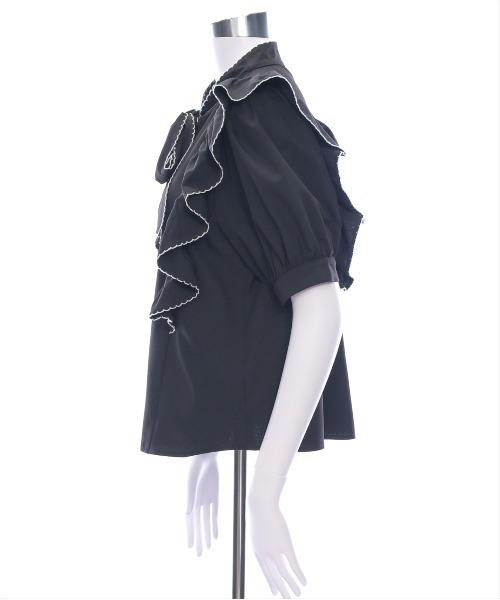 clear（クリア）の「ピコレース五分袖ボウタイブラウス[オフィスカジュアル リボン]≪SS新作≫（シャツ/ブラウス・レディース・オフホワイト/ブラック・F）」の7枚目の写真