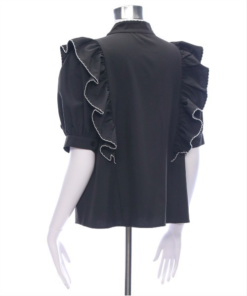 clear（クリア）の「ピコレース五分袖ボウタイブラウス[オフィスカジュアル リボン]≪SS新作≫（シャツ/ブラウス・レディース・オフホワイト/ブラック・F）」の8枚目の写真