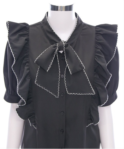 clear（クリア）の「ピコレース五分袖ボウタイブラウス[オフィスカジュアル リボン]≪SS新作≫（シャツ/ブラウス・レディース・オフホワイト/ブラック・F）」の11枚目の写真