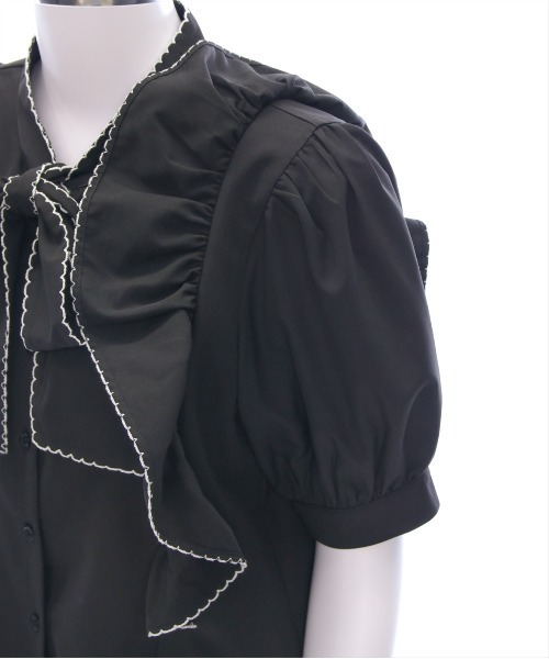 clear（クリア）の「ピコレース五分袖ボウタイブラウス[オフィスカジュアル リボン]≪SS新作≫（シャツ/ブラウス・レディース・オフホワイト/ブラック・F）」の12枚目の写真