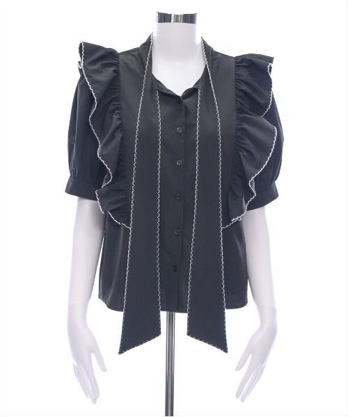 clear（クリア）の「ピコレース五分袖ボウタイブラウス[オフィスカジュアル リボン]≪SS新作≫（シャツ/ブラウス・レディース・オフホワイト/ブラック・F）」の14枚目の写真