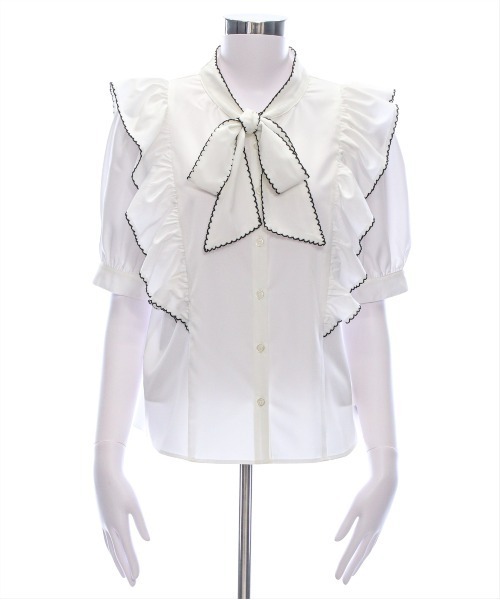 clear（クリア）の「ピコレース五分袖ボウタイブラウス[オフィスカジュアル リボン]≪SS新作≫（シャツ/ブラウス・レディース・オフホワイト/ブラック・F）」の18枚目の写真