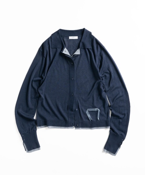 カーディガン layered like sheer knit shirt cardigan / レイヤード風シアーニットシャツカーディガン レディース layered like sheer knit shirt cardigan / レイヤード風シアー