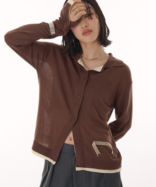 layered like sheer knit shirt cardigan / レイヤード風シアー